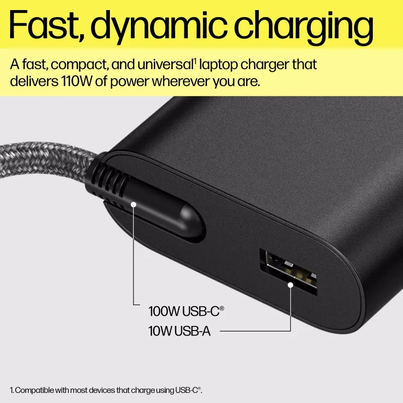 HP 110W USB-C Ładowarka do laptopa, Laptop, Wewnętrzny, 43 - 63 Hz, 110 W, 5V/9V/12V/15V/20V, 1.6 A