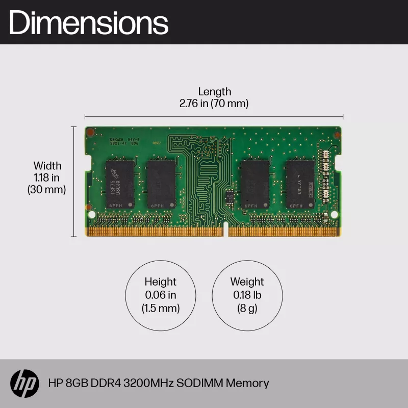 HP 8 GB DDR4 3200 SODIMM Memory, Business, Windows 10, Windows 11, 70 mm, 30 mm, 1,5 mm, 8 g