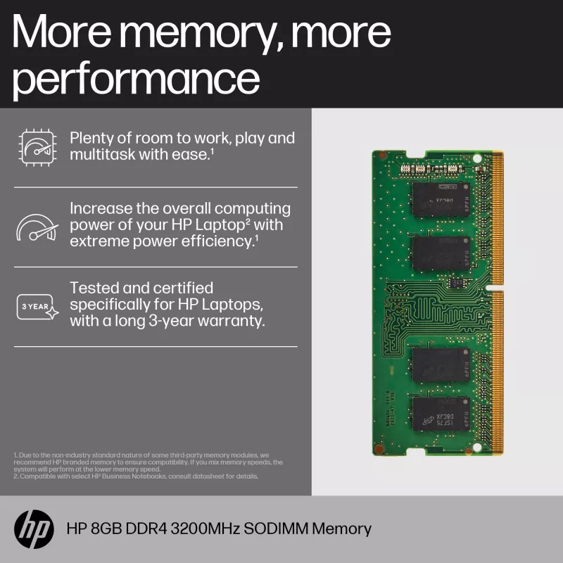 HP 8 GB DDR4 3200 SODIMM Memory, Business, Windows 10, Windows 11, 70 mm, 30 mm, 1,5 mm, 8 g