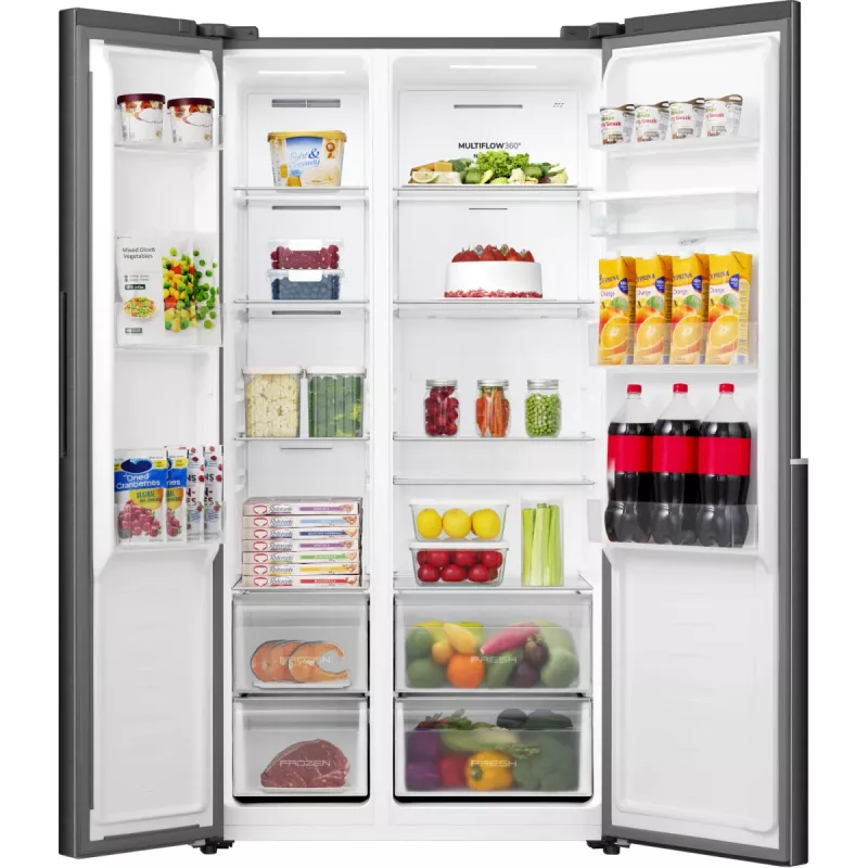 Lodówko-zamrażarka Gorenje side by side NRS917E41BXWD, wolnostojąca, drzwi amerykańskie, czarny, 2 drzwi, dotykowe sterowanie, LED