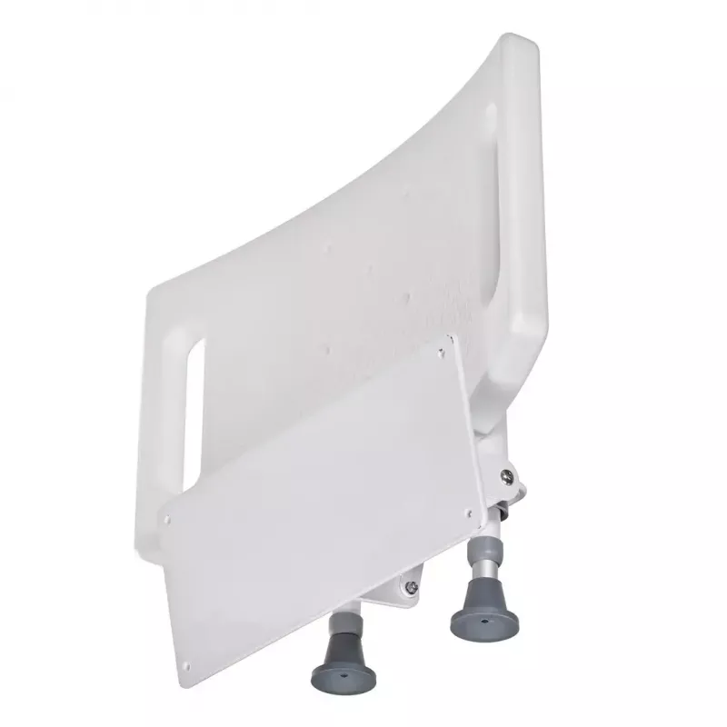 Składane krzesełko prysznicowe montowane na ścianie ActionMed KP600AM — białe, ergonomiczne siedzisko, regulowane antypoślizgowe nóżki, 3 kg