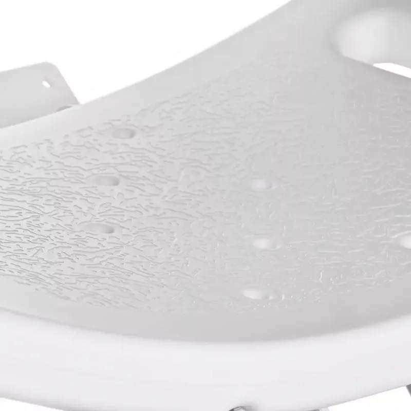 Składane krzesełko prysznicowe montowane na ścianie ActionMed KP600AM — białe, ergonomiczne siedzisko, regulowane antypoślizgowe nóżki, 3 kg