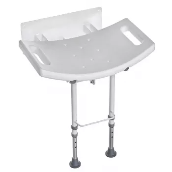 Składane krzesełko prysznicowe montowane na ścianie ActionMed KP600AM — białe, ergonomiczne siedzisko, regulowane antypoślizgowe nóżki, 3 kg