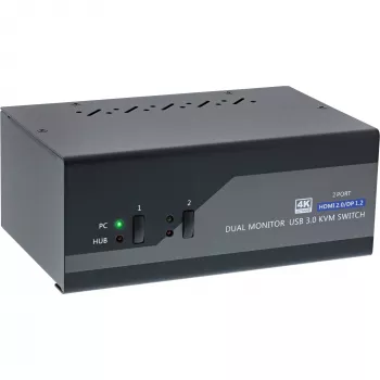 InLine KVM Desktop Switch, 2-portowy, Dual Monitor, DP+HDMI, 4K, USB 3.0, Audio