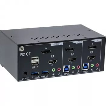 InLine KVM Desktop Switch, 2-portowy, Dual Monitor, DP+HDMI, 4K, USB 3.0, Audio