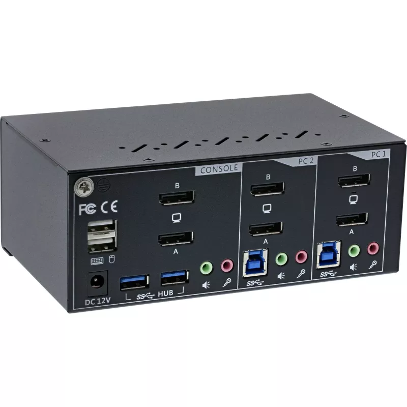 InLine KVM Desktop Switch, 2-portowy, Dual Monitor DP 1.2, 4K, USB 3.0, Audio