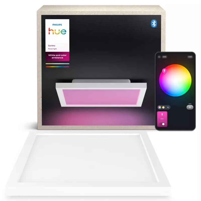 Philips Surimu Square Panel, inteligentna lampa sufitowa, Bluetooth/Zigbee, biała, aluminium, wielokolorowa, 2000 K