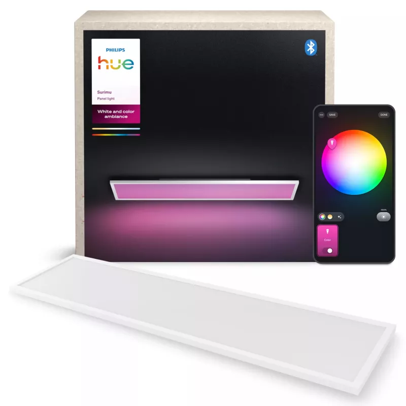 Philips Surimu Rectangle Panel inteligentna lampa sufitowa, Bluetooth/Zigbee, 1200×300×48 mm, 220–240 V, biały