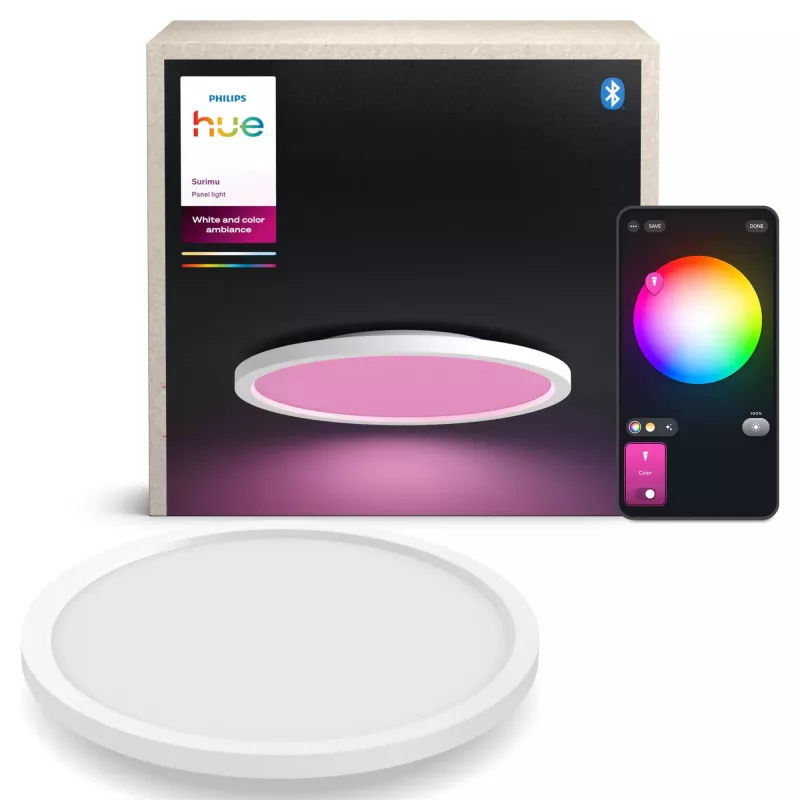 Philips Surimu Round Panel, inteligentna lampa sufitowa, Bluetooth/Zigbee, biały, aluminium, wielokolorowa, 2000 K