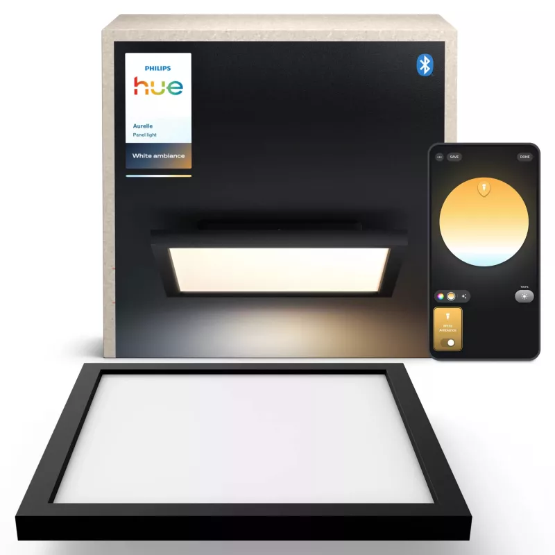 Philips Aurelle Square Panel, Inteligentna lampa sufitowa, Bluetooth/Zigbee, Czarny, LED, Aluminium, Zmienne