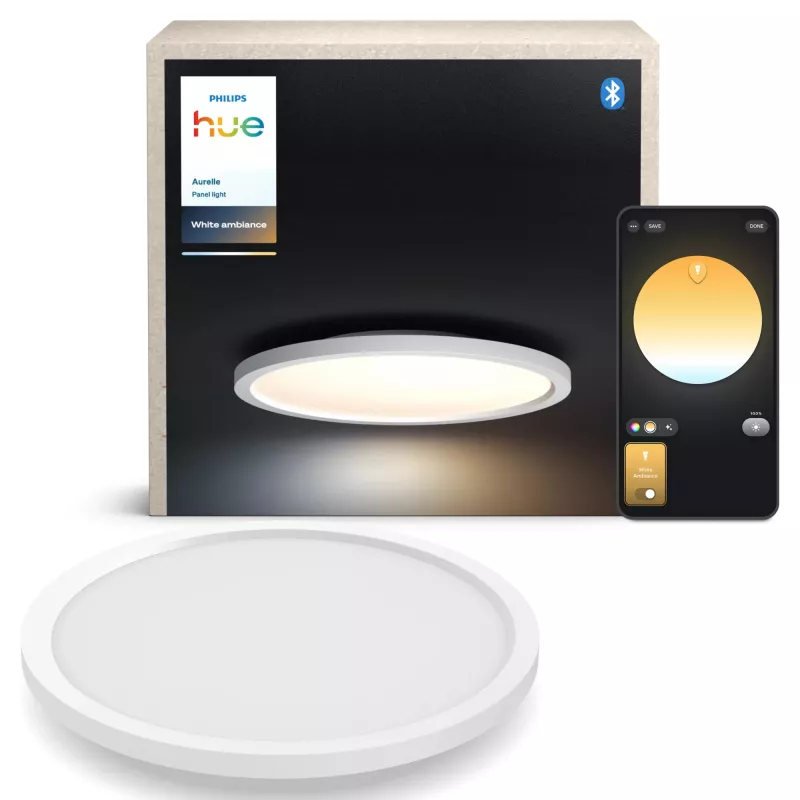 Philips Aurelle Hue Round Panel Light, Inteligentna lampa sufitowa, Bluetooth/Zigbee, Biały, LED, Aluminium, Regulowana