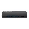 Stacja dokująca/Hub Manhattan USB-C z czytnikiem kart, porty (x5): Ethernet, USB-A (3) i USB-C, 5 Gb/s (USB 3.2 Gen 1 znane jako USB 3.0), z zasilaniem Power Delivery (100 W) do portu USB-C (Uwaga: wymagany dodatkowy zasilacz sieciowy USB-C i kabel USB-C), uniwersalna do wszystkich urządzeń, aluminium