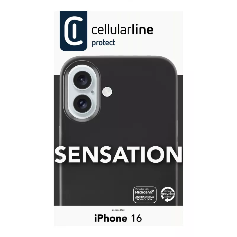 Cellularline Sensation - iPhone 16 etui z silikonu Soft-touch, Cover, Apple, iPhone 16, 15.5 cm (6.1 cala), Czarny