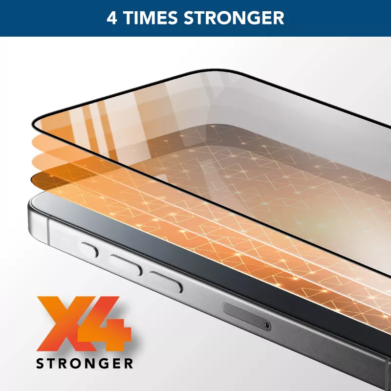Cellularline Fortified Xtreme Glass - iPhone 16 Ultra-ochronne szkło hartowane ze wzmocnionymi krawędziami, łatwe w aplikacji i ultraodporne