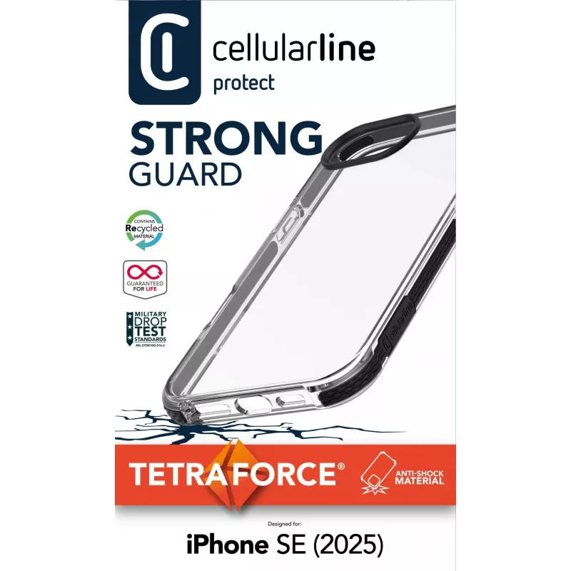 Cellularline Tetra Force Strong Guard - etui do iPhone 16e, ultraochronne, elastyczne, przeciwwstrząsowe z wbudowaną technologią antybakteryjną Microban®