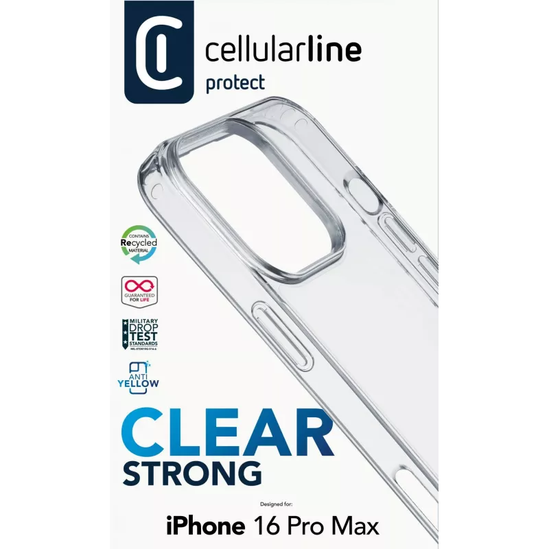 Cellularline Clear Protect - iPhone 16 Pro Max twarde etui z gumowymi krawędziami