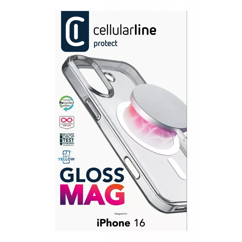 Cellularline Gloss Mag - iPhone 16 Etui magnetyczne do ładowania i mocowania do ładowarki MagSafe