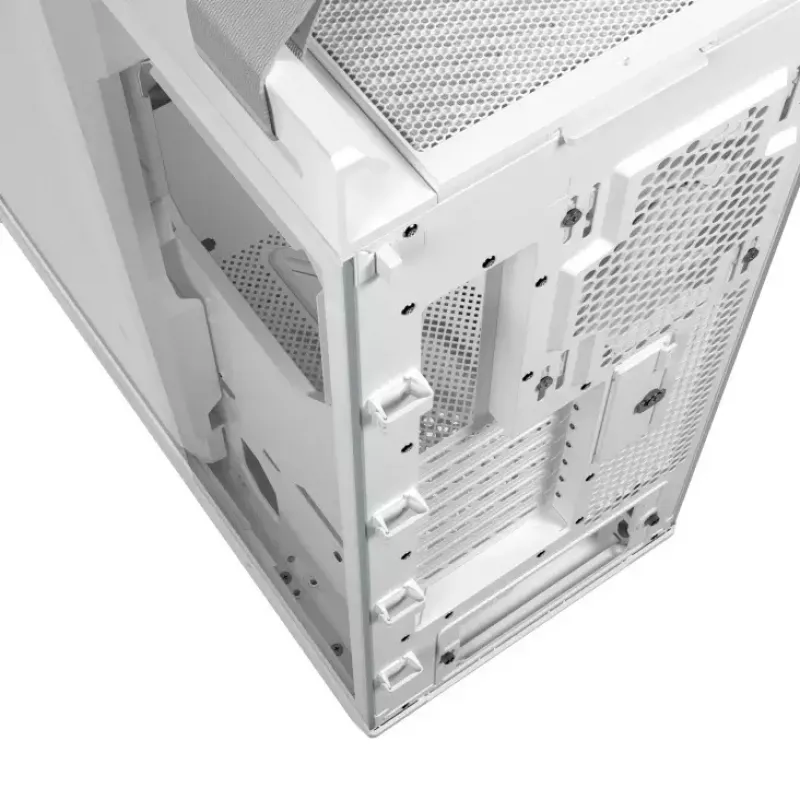 Obudowa PC ASUS ROG Strix Helios II Midi Tower Biała — obsługuje EATX/ATX/Micro‑ATX/Mini‑ITX, 3x140mm z przodu + 1x140mm z tyłu, 2×3,5 cala + 4×2,5 cala zatoki, hartowane szkło
