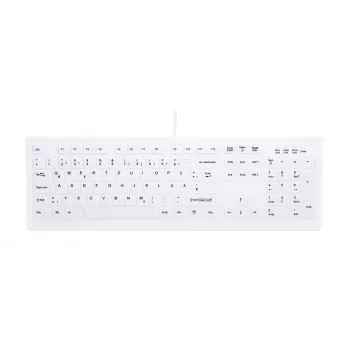 Bezprzewodowa klawiatura RF Active Key AK-C8100 — pełnowymiarowa 105-klawiszowa, biurowa, biała, układ niemiecki