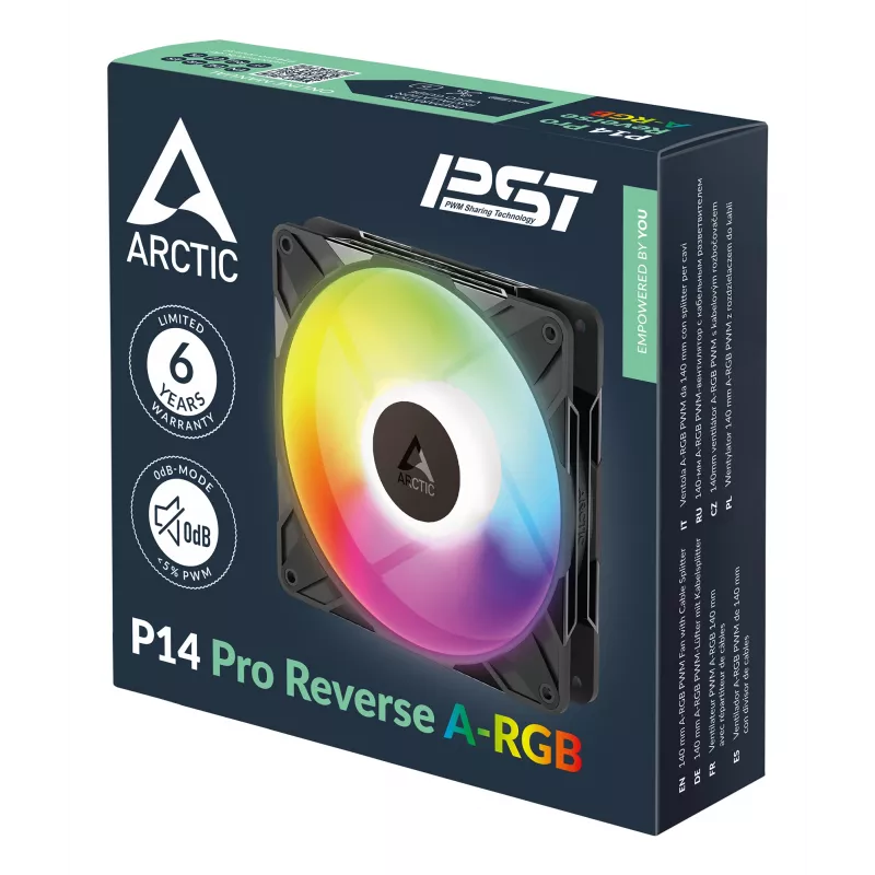 ARCTIC Freezer P14 Pro Reverse A-RGB - zestaw 3 sztuk - wentylator PWM 140 mm A-RGB z rozdzielaczem kabli