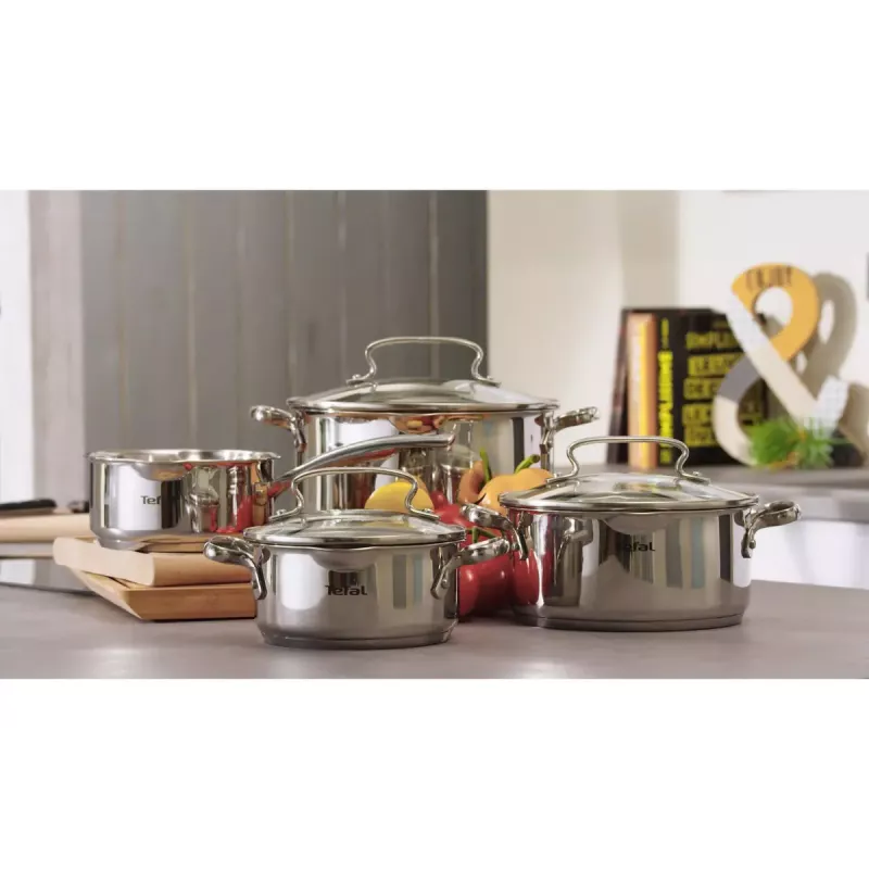 Zestaw garnków Tefal Duetto+ G719S7, stal nierdzewna, 7 szt. (rondle Ø16/20/24 cm, garnek Ø16 cm), indukcja, pokrywki, piekarnik do 250°C