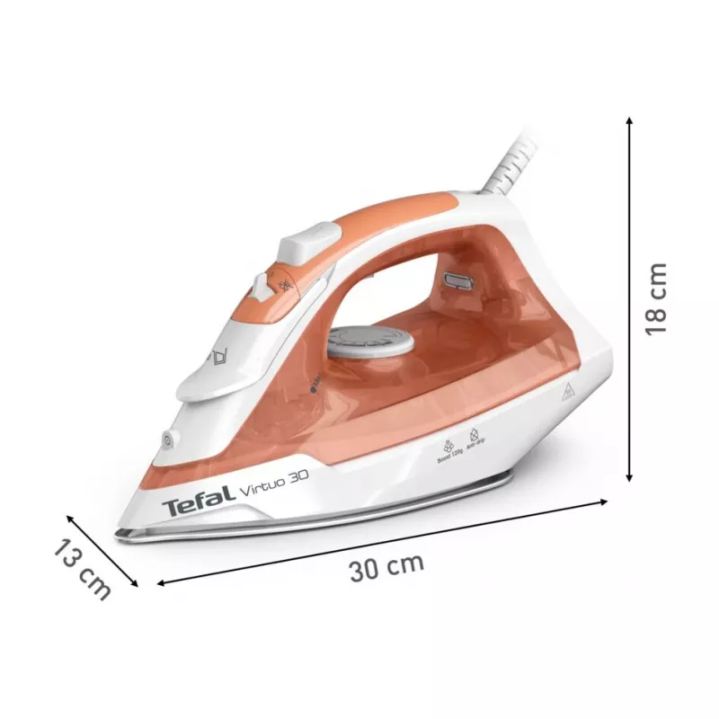Tefal Virtuo 30 FV2C40E0 żelazko Żelazko parowo-suche Ceramiczna stopa 2000 W Brzoskwiniowy, Biały