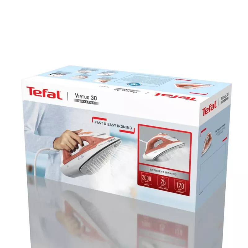 Tefal Virtuo 30 FV2C40E0 żelazko Żelazko parowo-suche Ceramiczna stopa 2000 W Brzoskwiniowy, Biały