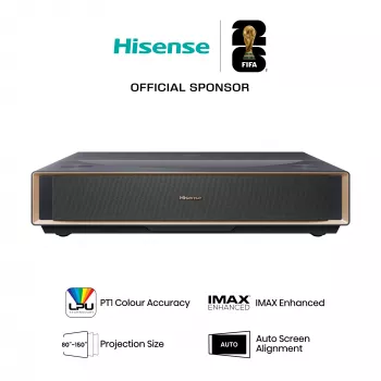 Projektor HISENSE PT1 3D Smart TV, natywne 16:9, Wi‑Fi i Ethernet, HDR (HLG), HDMI 2.0/2.1, czarny