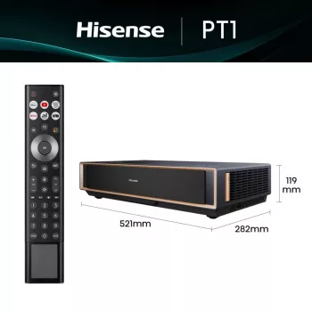 Projektor HISENSE PT1 3D Smart TV, natywne 16:9, Wi‑Fi i Ethernet, HDR (HLG), HDMI 2.0/2.1, czarny