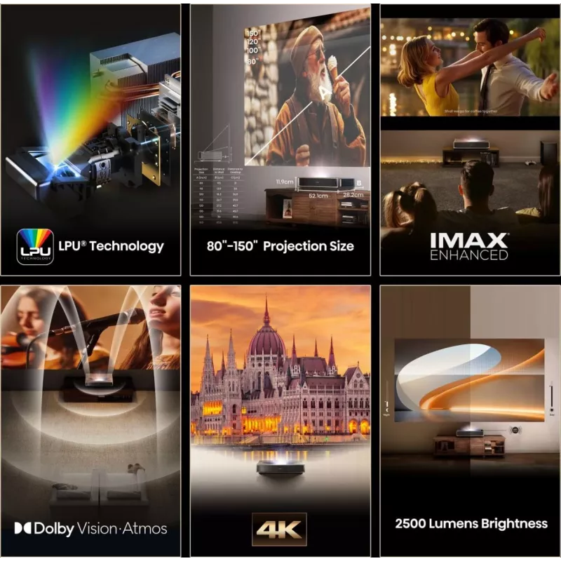 Projektor HISENSE PT1 3D Smart TV, natywne 16:9, Wi‑Fi i Ethernet, HDR (HLG), HDMI 2.0/2.1, czarny