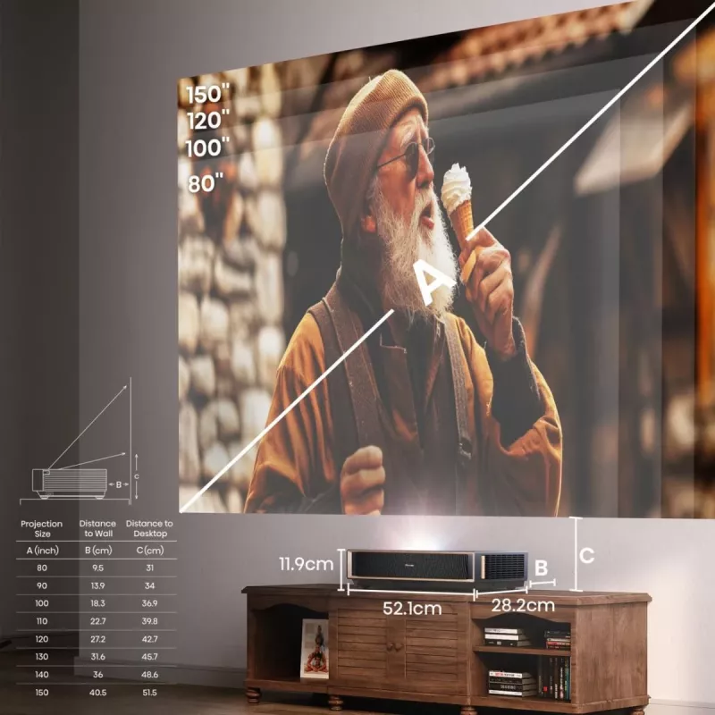 Projektor HISENSE PT1 3D Smart TV, natywne 16:9, Wi‑Fi i Ethernet, HDR (HLG), HDMI 2.0/2.1, czarny