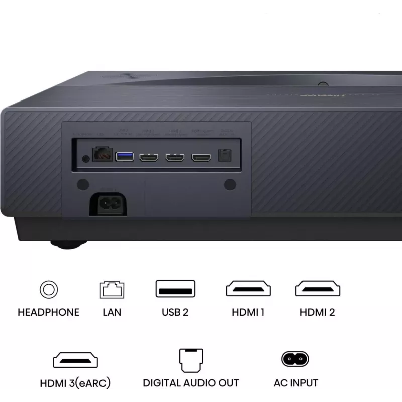 Projektor HISENSE PT1 3D Smart TV, natywne 16:9, Wi‑Fi i Ethernet, HDR (HLG), HDMI 2.0/2.1, czarny