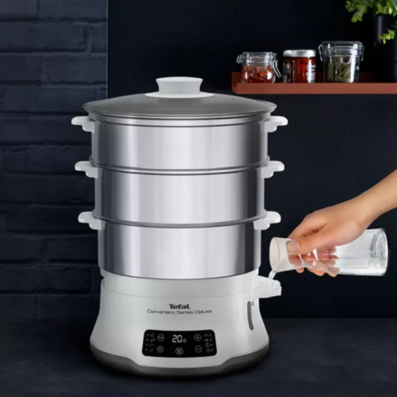 Tefal Convenient Series Deluxe VC502D parowar 3 kosze Blat 900 W Stal nierdzewna, Biały