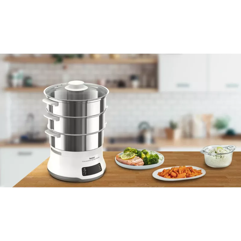 Tefal Convenient Series Deluxe VC502D parowar 3 kosze Blat 900 W Stal nierdzewna, Biały