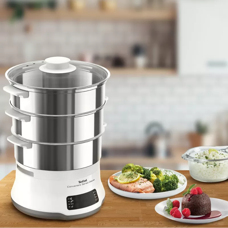 Tefal Convenient Series Deluxe VC502D parowar 3 kosze Blat 900 W Stal nierdzewna, Biały