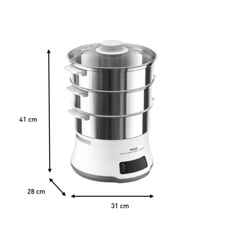 Tefal Convenient Series Deluxe VC502D parowar 3 kosze Blat 900 W Stal nierdzewna, Biały