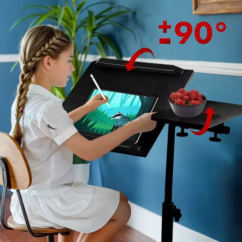 Mobilny regulowany podnośnik do biurka MACLEAN MC-121 B — regulowana wysokość, nachylenie, kółka, obciążenie 30 kg, czarny