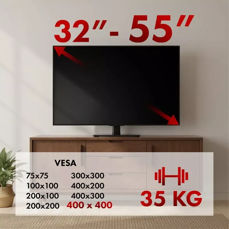 Stojak pod telewizor MACLEAN MC-132 do telewizorów 32–55 cali, obsługa do 35 kg, obrót 20°, VESA 75x75–400x400