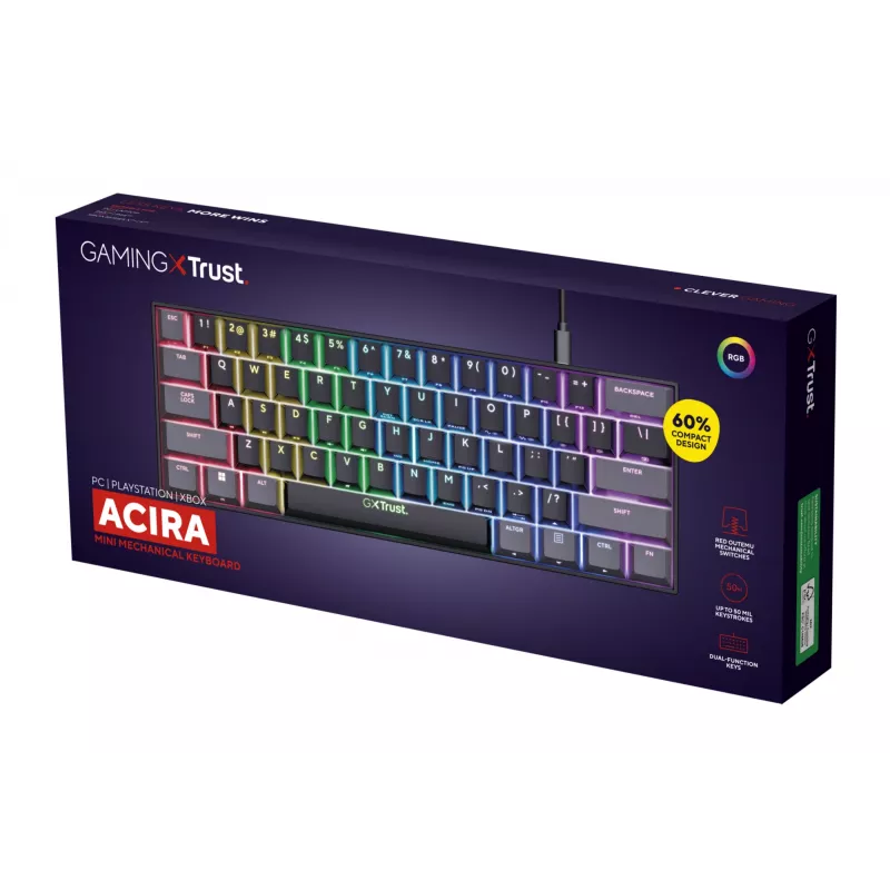 Klawiatura Trust GXT 867 Acira Gaming USB QWERTY US English Czarna