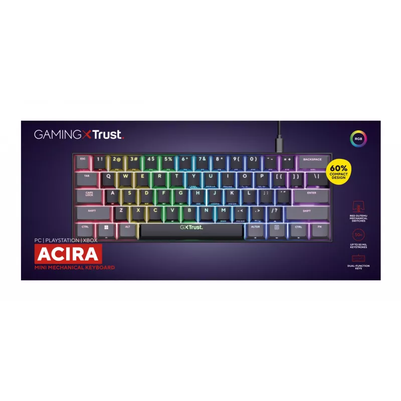Klawiatura Trust GXT 867 Acira Gaming USB QWERTY US English Czarna