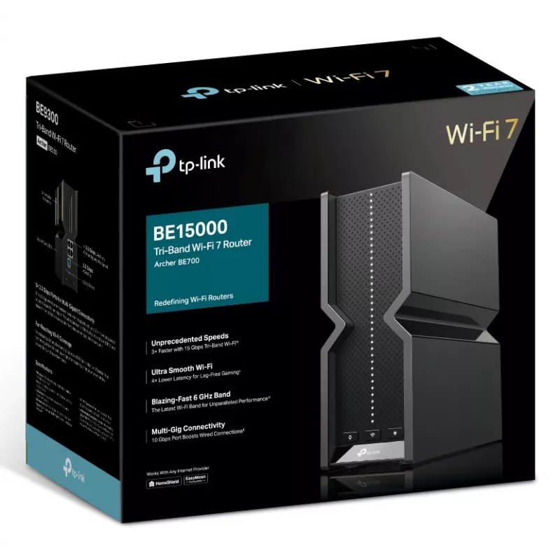 TP-Link Archer BE700 router bezprzewodowy Multi-Gigabit Ethernet Trójzakresowy (2,4 GHz / 5 GHz / 6 GHz) Czarny