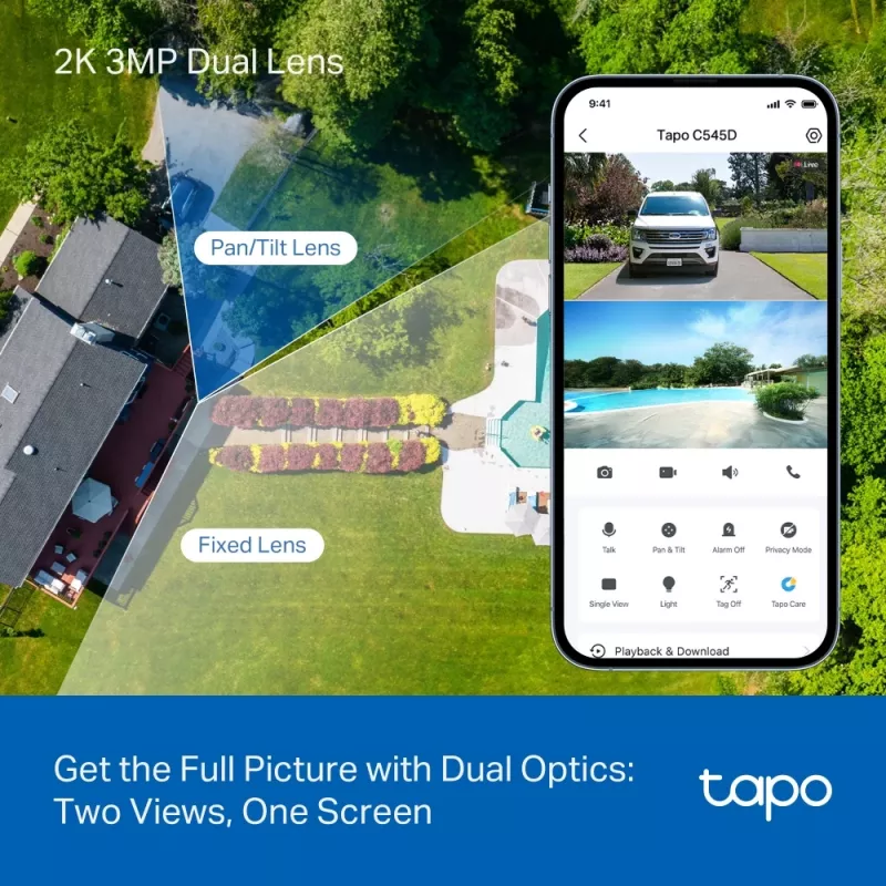 TP-Link Tapo Outdoor Dual Lens Pan/Tilt Security Camera, IP security camera, Outdoor, Wired & Wireless, Ceiling/Wall/Pole, biały, Spherical