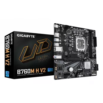 Płyta główna GIGABYTE B760M H V2 – obsługa procesorów Intel Core 14. generacji, 5+1+1 fazowa cyfrowa VRM, do 8000 MHz DDR5 (O.C.), 1xPCIe 4.0 M.2, 1 GbE LAN, USB 3.2 Gen1