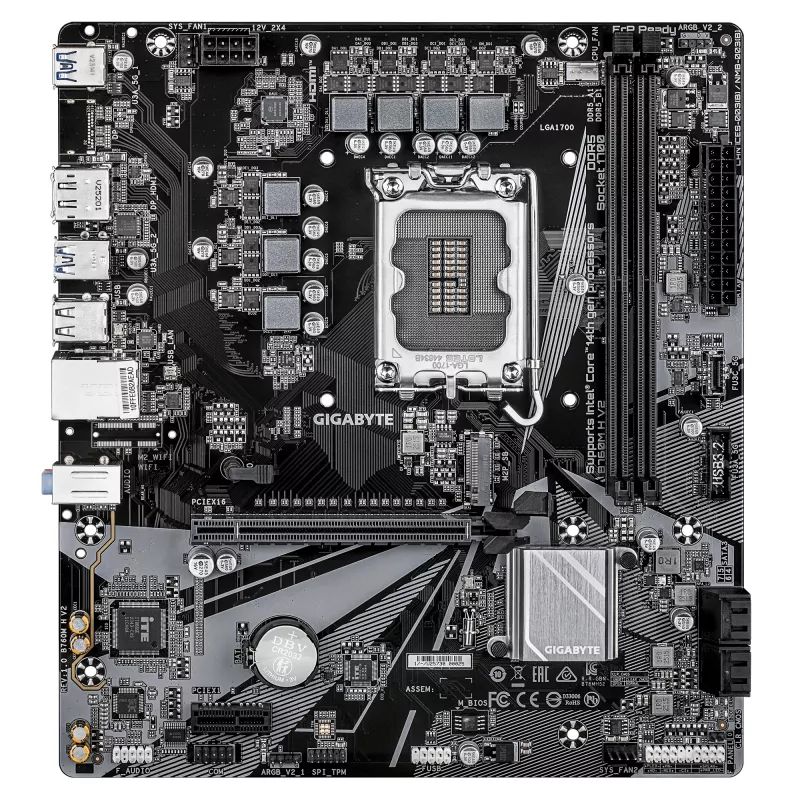Płyta główna GIGABYTE B760M H V2 – obsługa procesorów Intel Core 14. generacji, 5+1+1 fazowa cyfrowa VRM, do 8000 MHz DDR5 (O.C.), 1xPCIe 4.0 M.2, 1 GbE LAN, USB 3.2 Gen1