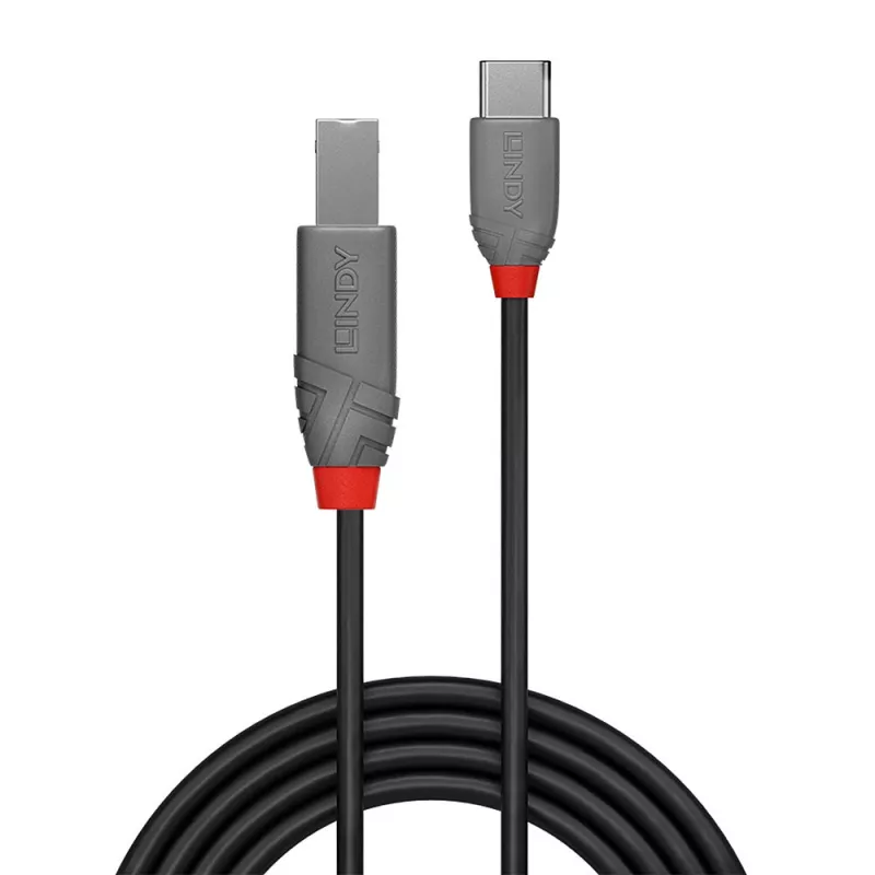 Lindy 2m USB 2.0 Typ C do B Kabel, Anthra Line, 2 m, USB C, USB B, USB 2.0, 0,48 Gbit/s, Czarny
