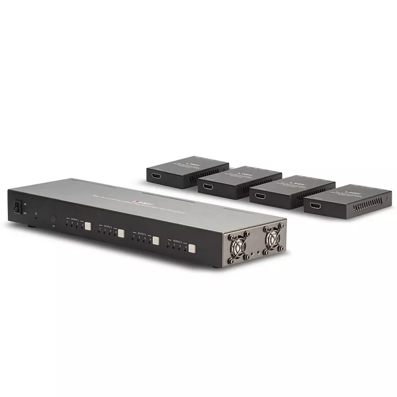 Lindy 70m Cat.6 4x4 HDMI 4K60 Matrix Extender, 3840 x 2160 pixels, AV transmitter & receiver, 70 m, Wired, Czarny, HDCP