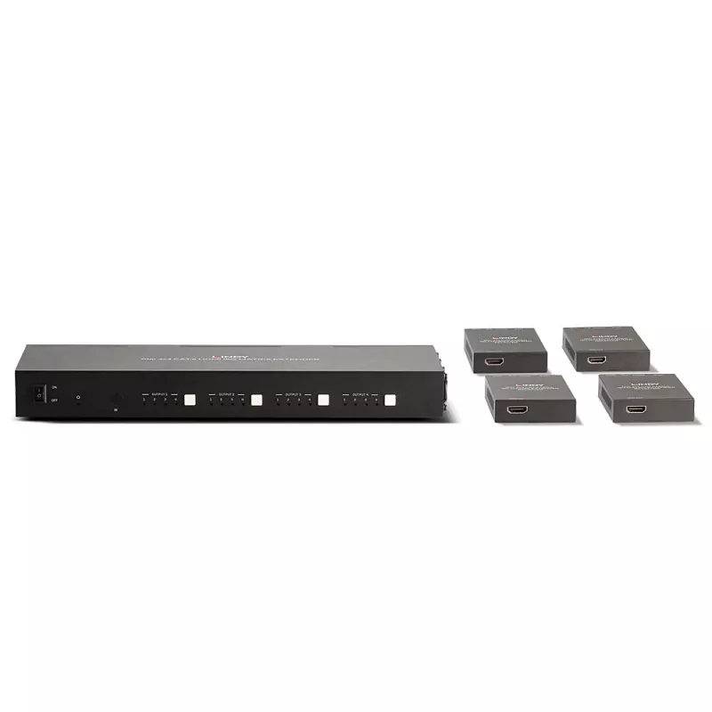 Lindy 70m Cat.6 4x4 HDMI 4K60 Matrix Extender, 3840 x 2160 pixels, AV transmitter & receiver, 70 m, Wired, Czarny, HDCP
