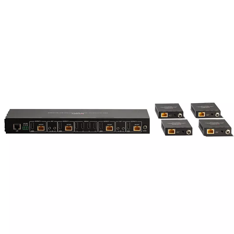 Lindy 70m Cat.6 4x4 HDMI 4K60 Matrix Extender, 3840 x 2160 pixels, AV transmitter & receiver, 70 m, Wired, Czarny, HDCP