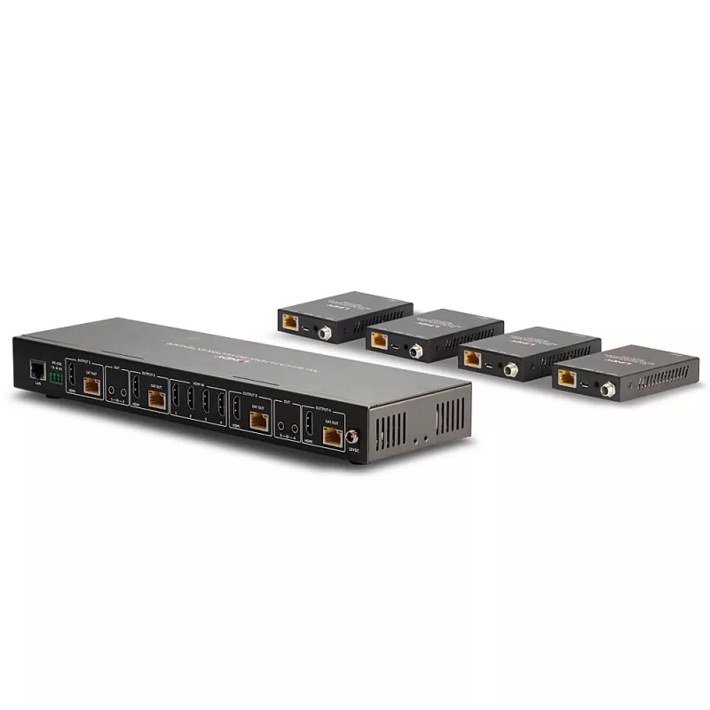Lindy 70m Cat.6 4x4 HDMI 4K60 Matrix Extender, 3840 x 2160 pixels, AV transmitter & receiver, 70 m, Wired, Czarny, HDCP