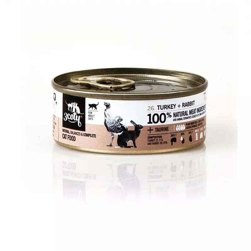 Mokra karma dla kota 3coty Indyk z królikiem, puszka 80 g — pełnoporcjowa karma dla dorosłych kotów, białko 20%, tłuszcz 9%
